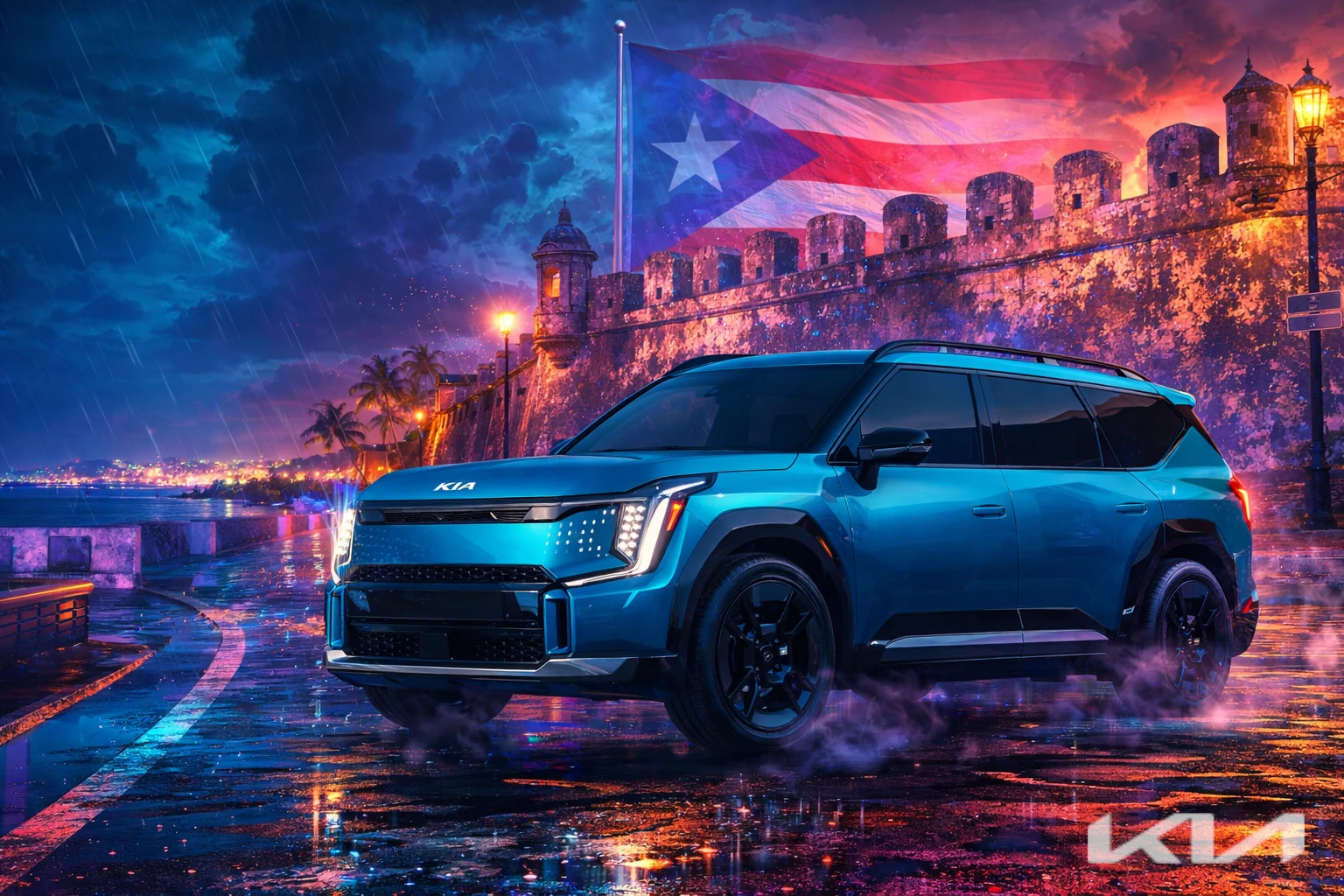 KIA EV9 Azul — El Morro Nocturno